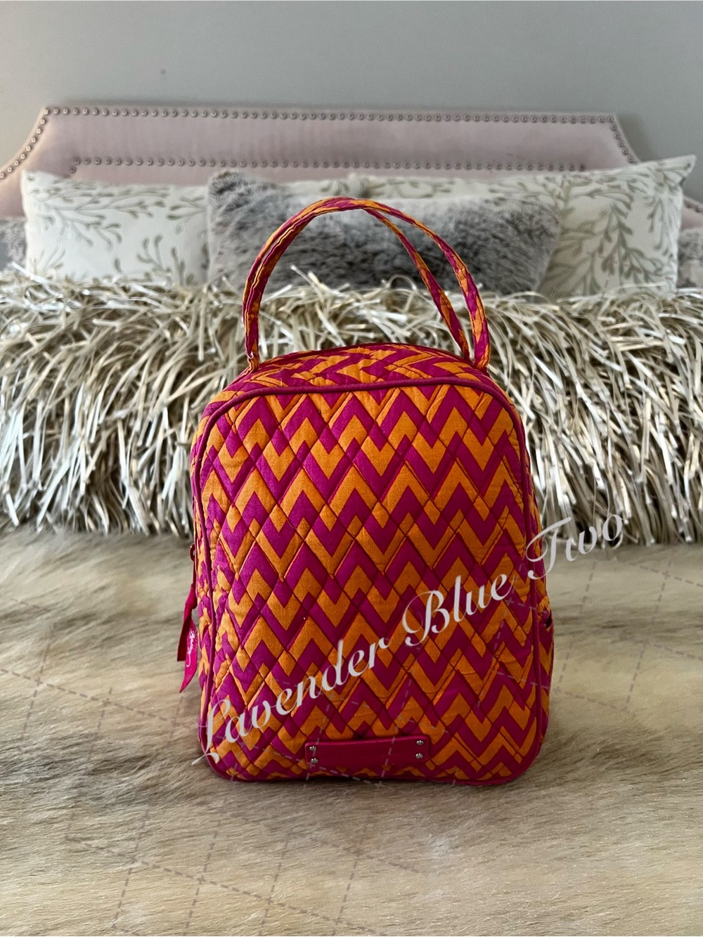 VERA BRADLEY Ziggy Zennia 2014  Insulated Lunch Bunch Orange Pink Floral Zig Zag